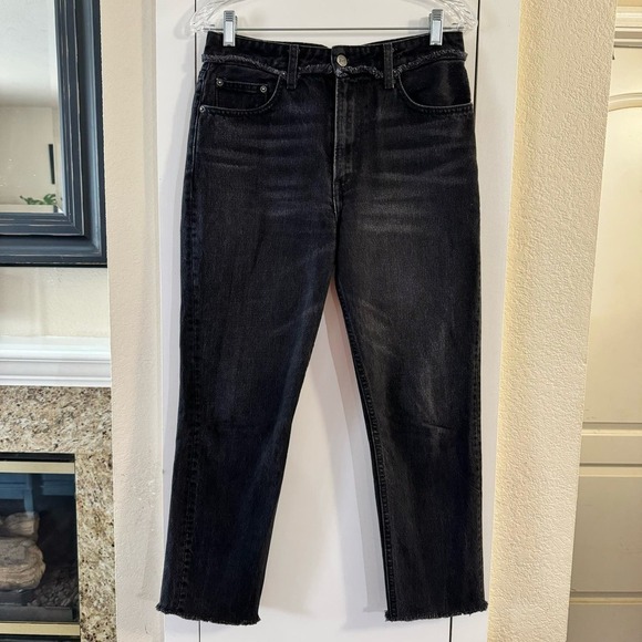 Reformation Black Julia High Rise Raw Hem Cigarette Straight Leg Rigid Jeans 28 - Picture 3 of 11